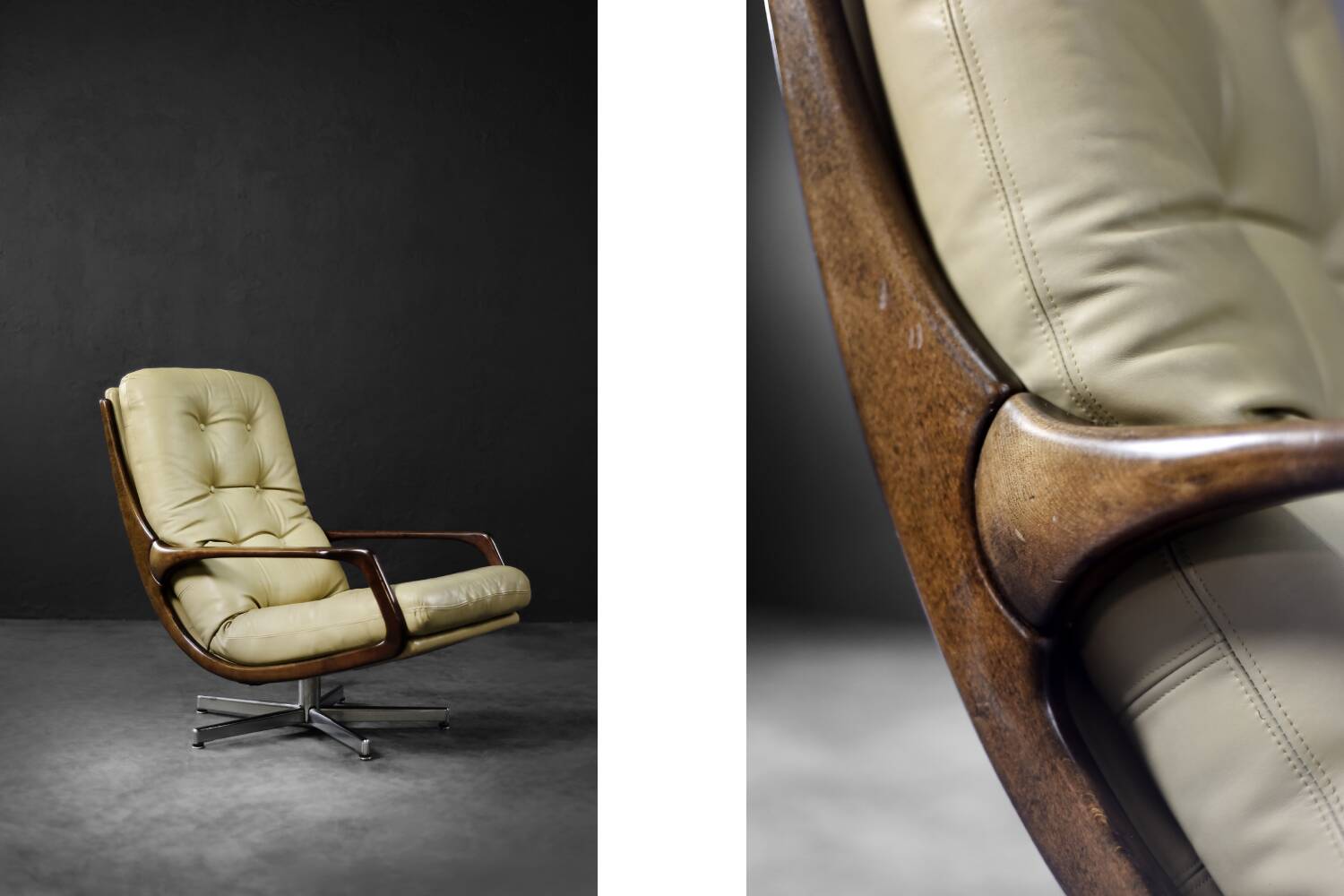 Swivel armchair in leather by Eugen Schmidt, Germany 1960