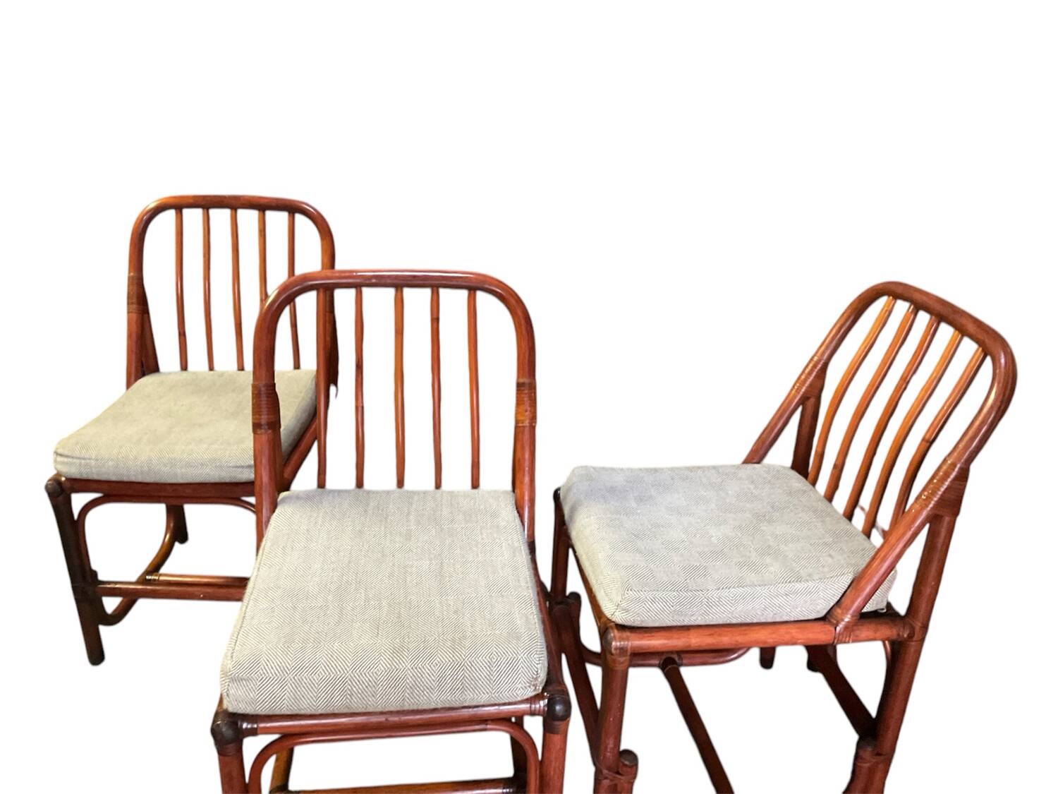 4 bamboo and fabric chairs