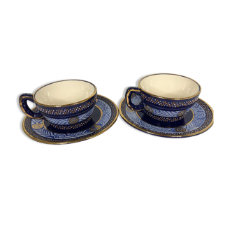 2 Henriot Quimper tea cups, Set 333 decor 708 with saucers