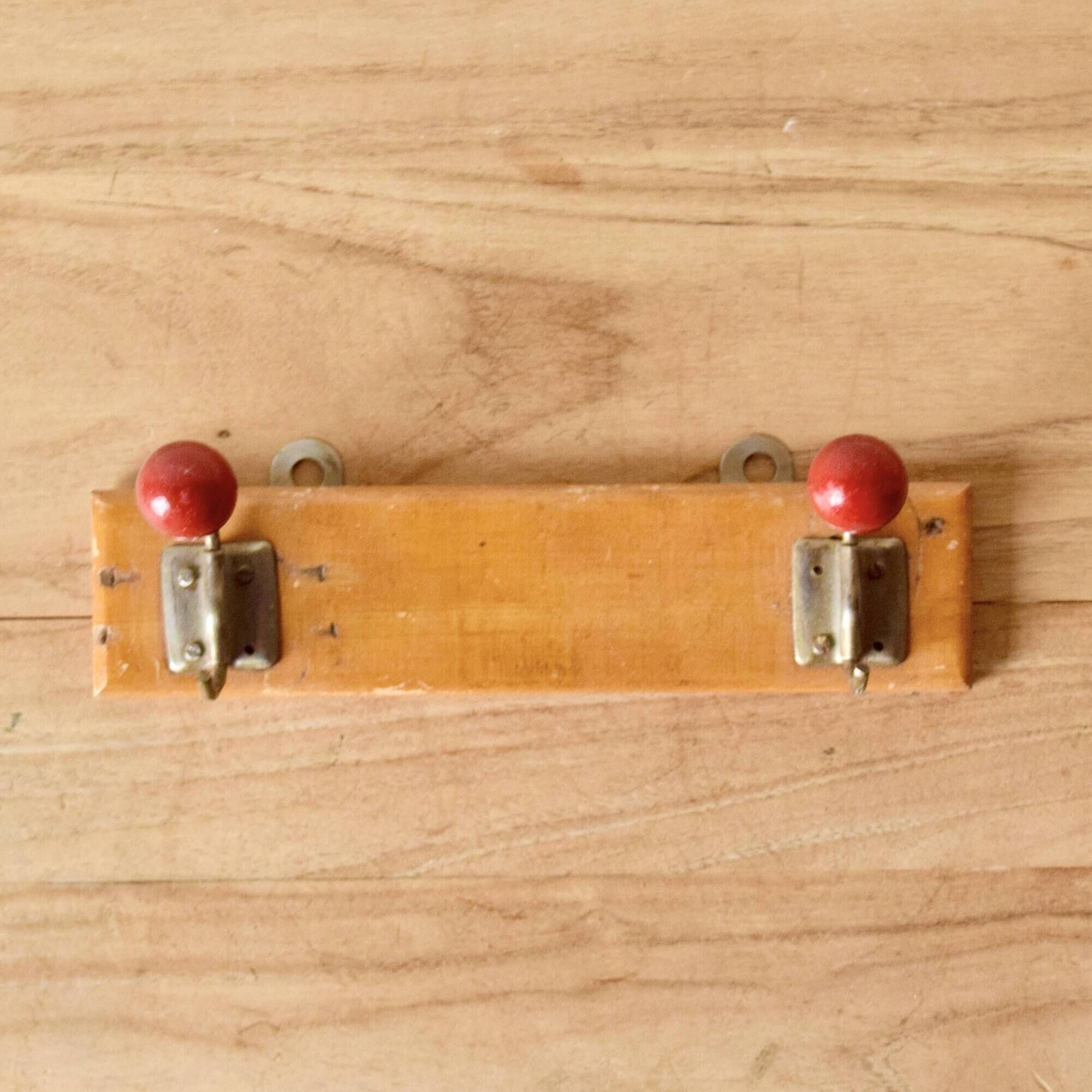 Vintage coat rack - double coat hook - red wooden balls
