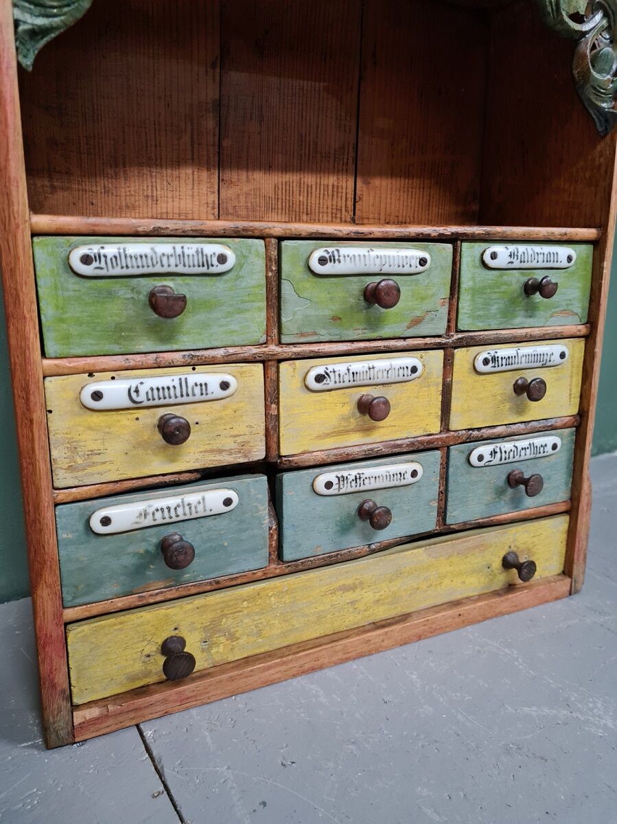 Antique German Herbs Hanging Cupboard From Around 1900.