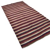 4x9 Red & Navy Blue Pinstriped Pattern Turkish Kilim Rug, 136x284Cm