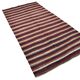 Tapis kilim turc à rayures rouges et bleu marine de 4x9, 136x284 cm