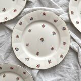 4 assiettes plates fleuries en faïence Digoin Sarreguemines