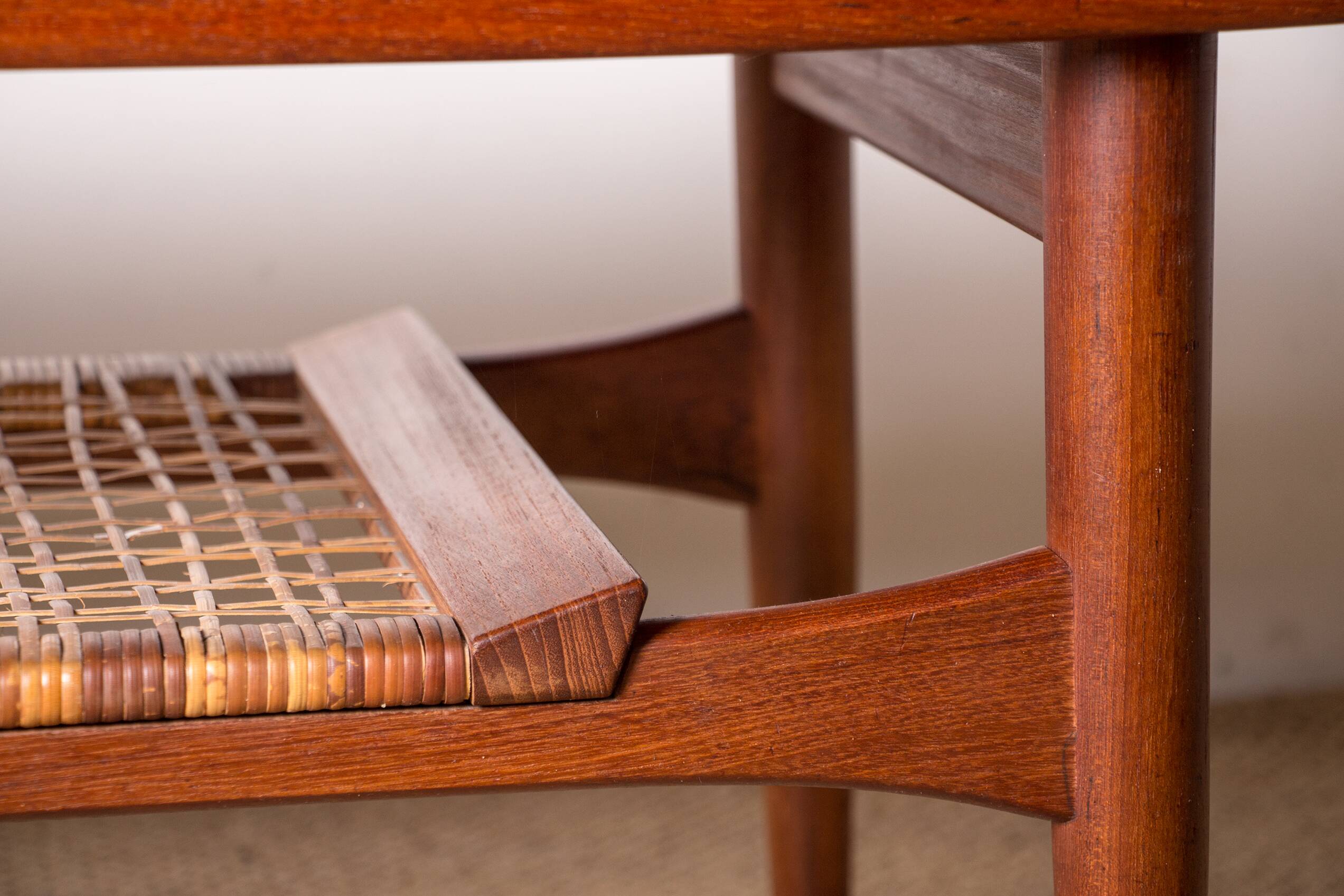 Danish coffee table in teak and rattan by KT Mobler 1960
