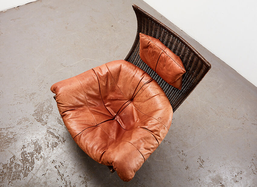 Gerard van den Berg Lounge Chair in Rattan and Leather for Montis 1970s