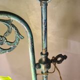 brass lamp with pretty antique patina and opaque green tulip, 58x25