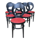 6 vintage Baumann seagull model chairs, black lacquered with red Skai seats.