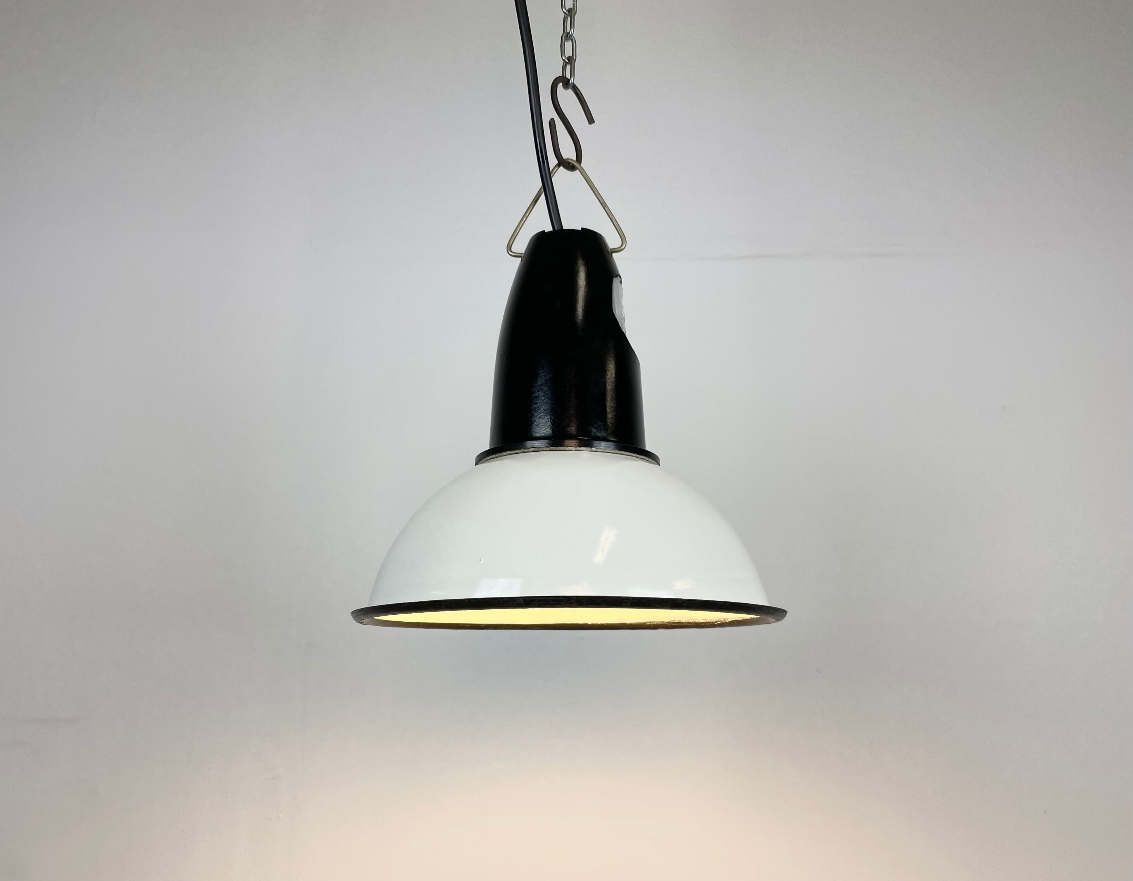 Industrial soviet white enamel pendant light, 1960s