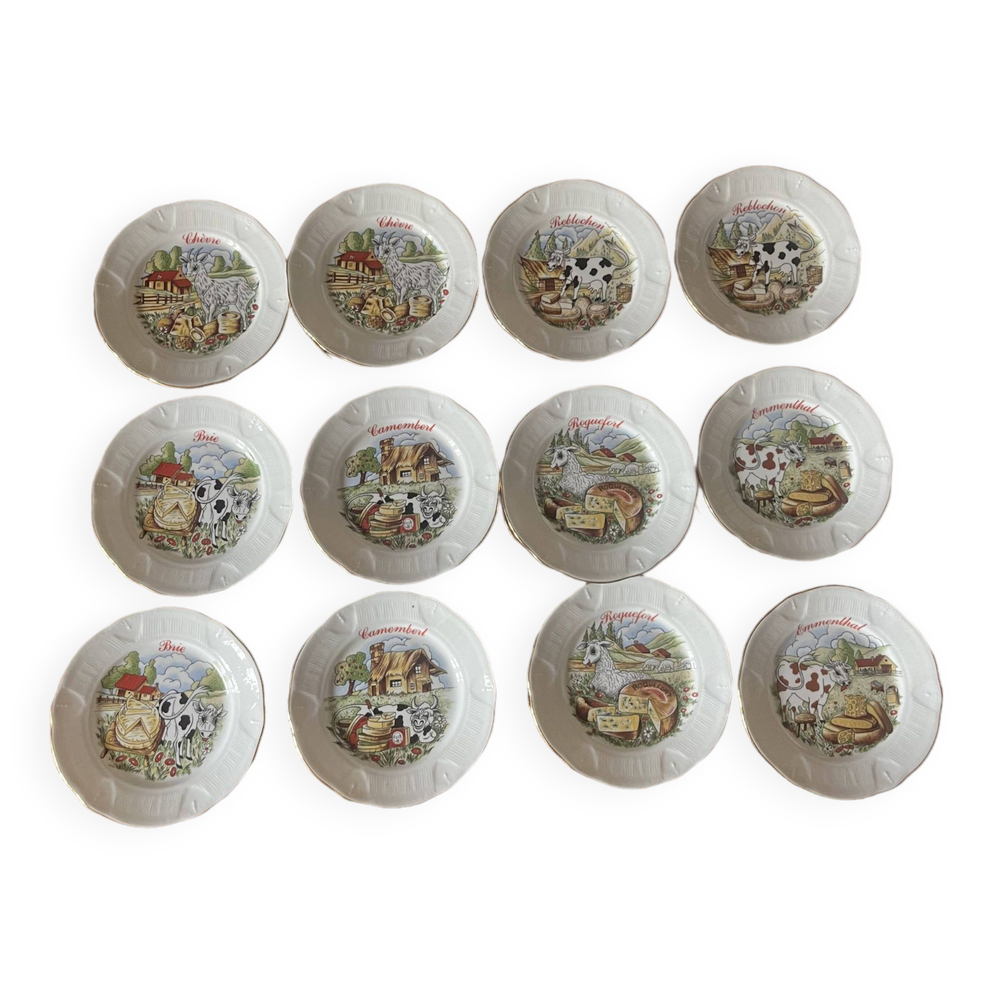 Set of 12 porcelain cheese plates