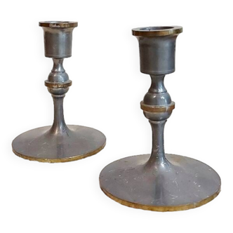 Pair of pewter candle holders