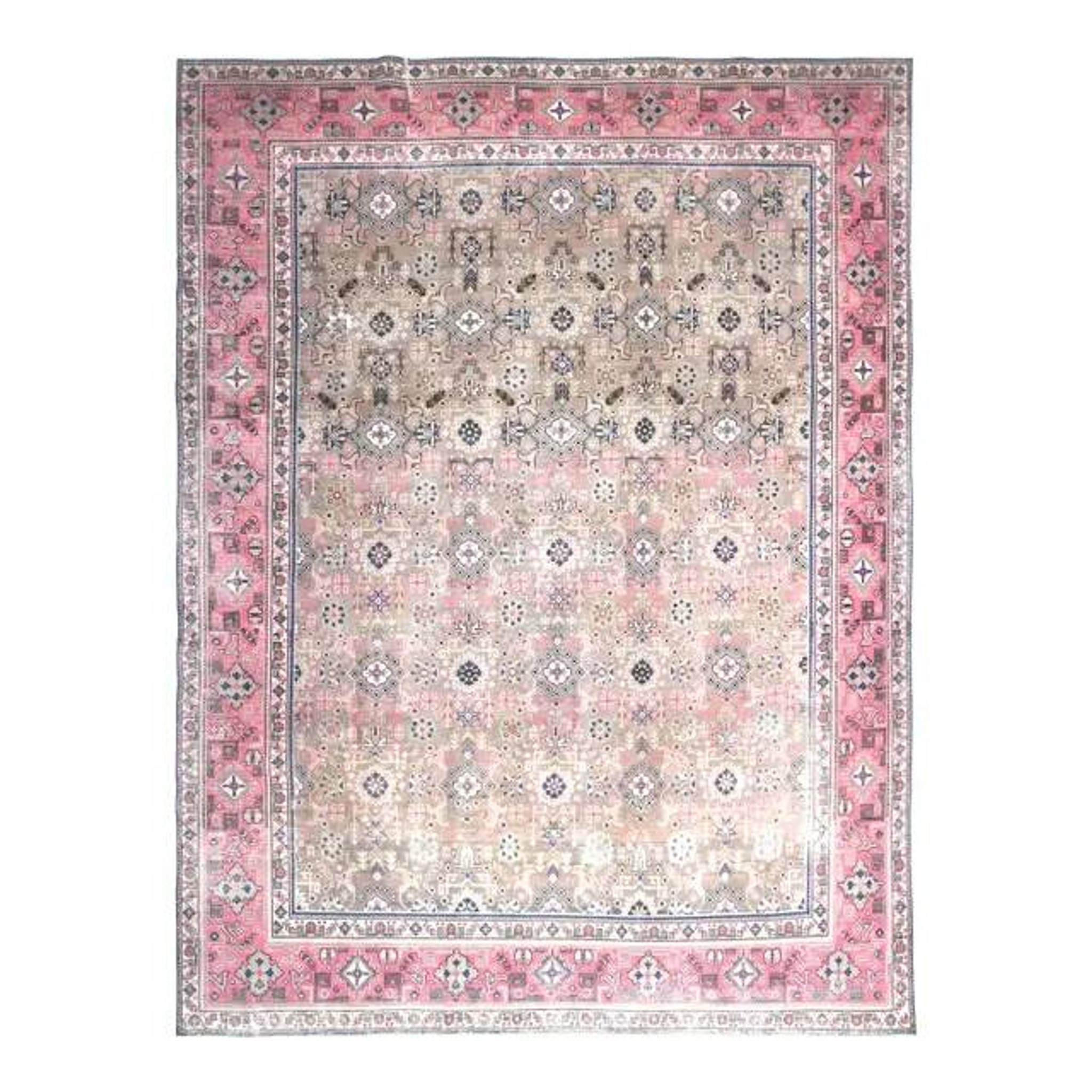 1970s Vintage Persian Handmade Wool Cotton Light Tan Area Rug 285x387