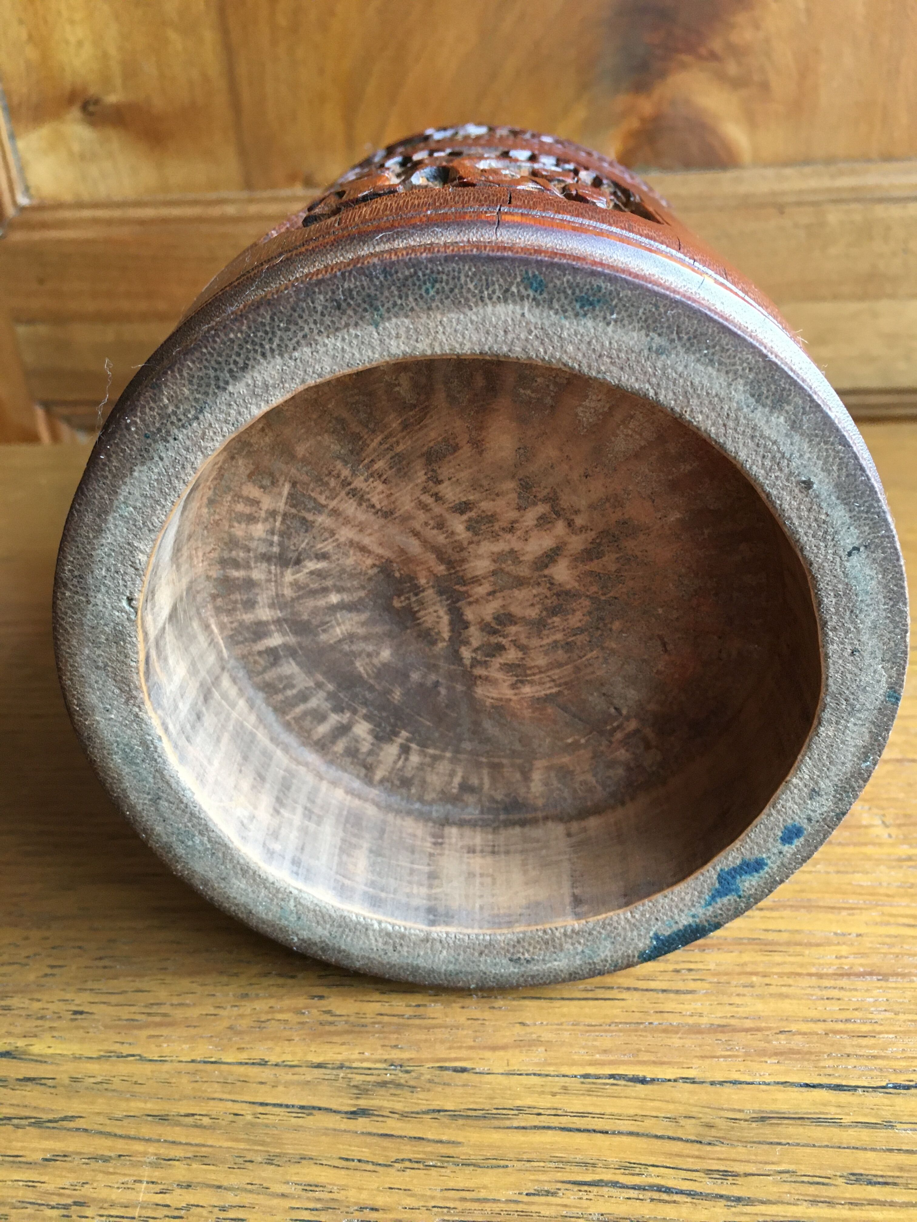 Round carved wooden box