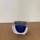 Vintage Sommerso glass ashtray in Murano style, square blue shape.