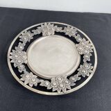 Vintage, round dish, silver metal, stylized leaf and rose decoration, French work, France