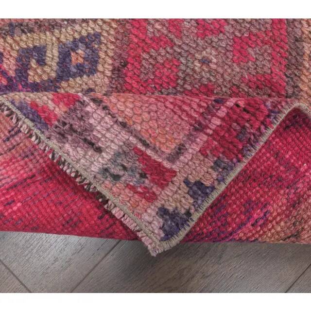 Pink Beige-Blush Vintage Turkish Hand-Knotted Runner 72x365