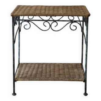 rattan and wrought iron side table