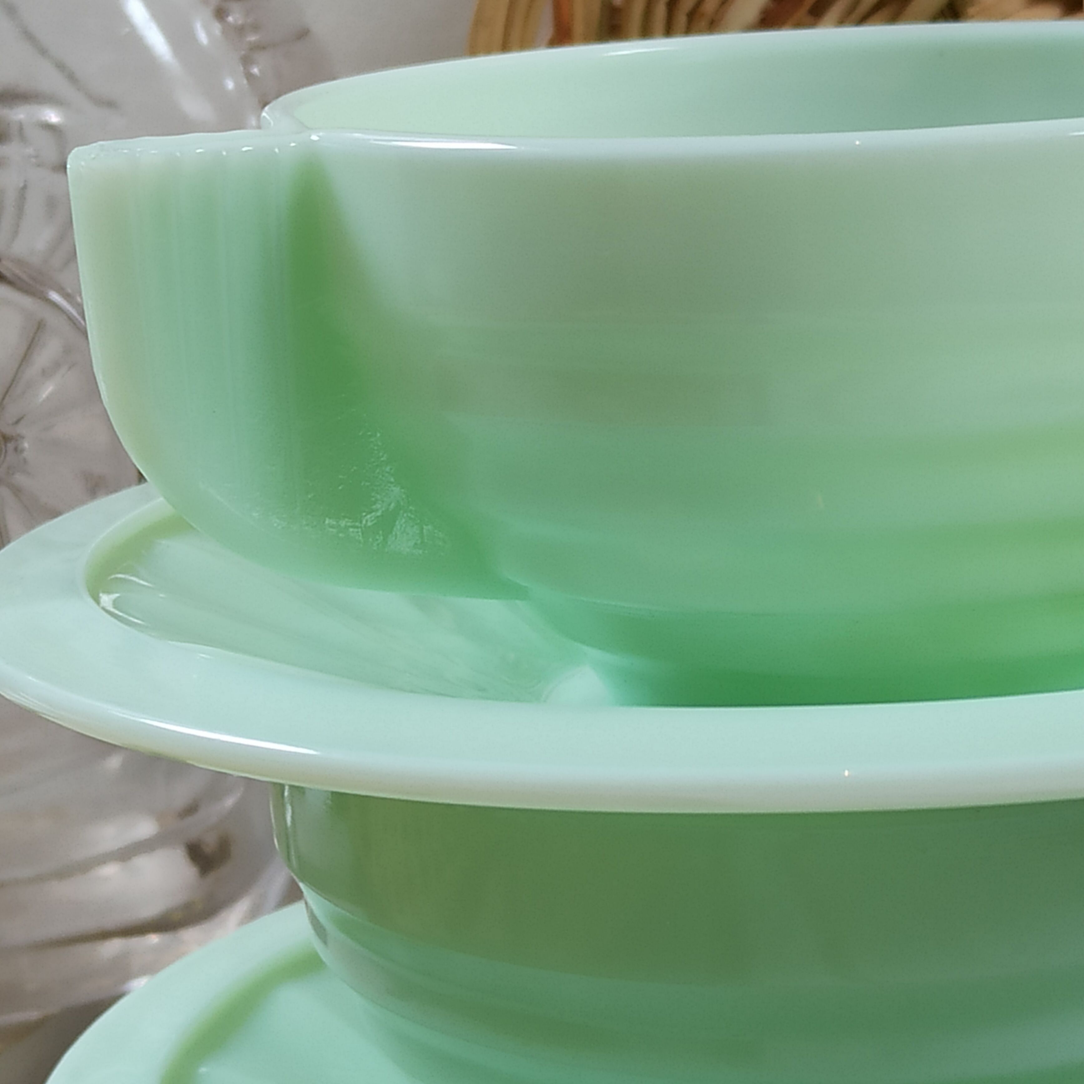 Opaline green art deco jadeite cups