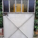 Workshop door 258,4x98,5cm in iron and colored cathedral glasses