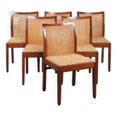 Ensemble de 6 chaises de salle à manger au design Art Déco uniques avec un dossier en osier.
