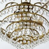 Brass and cut crystal basket chandelier, Empire style.