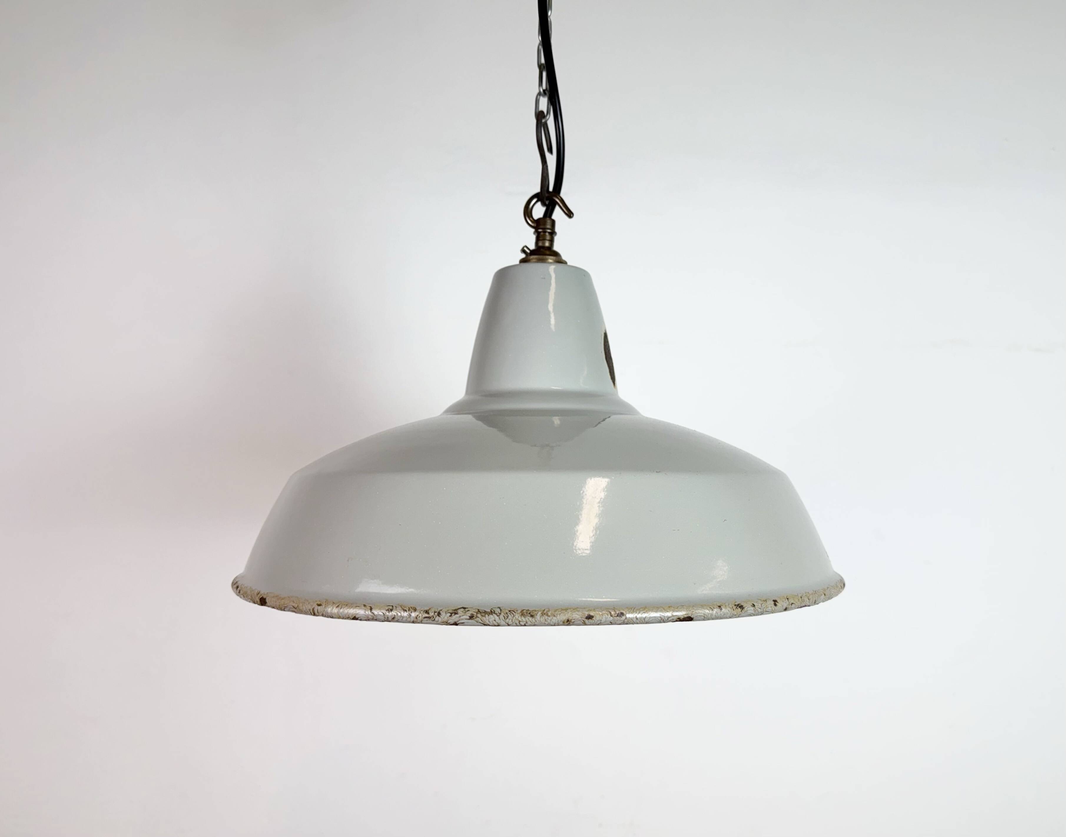 Industrial Grey Enamel Factory Pendant Lamp from Thorlux, 1960s
