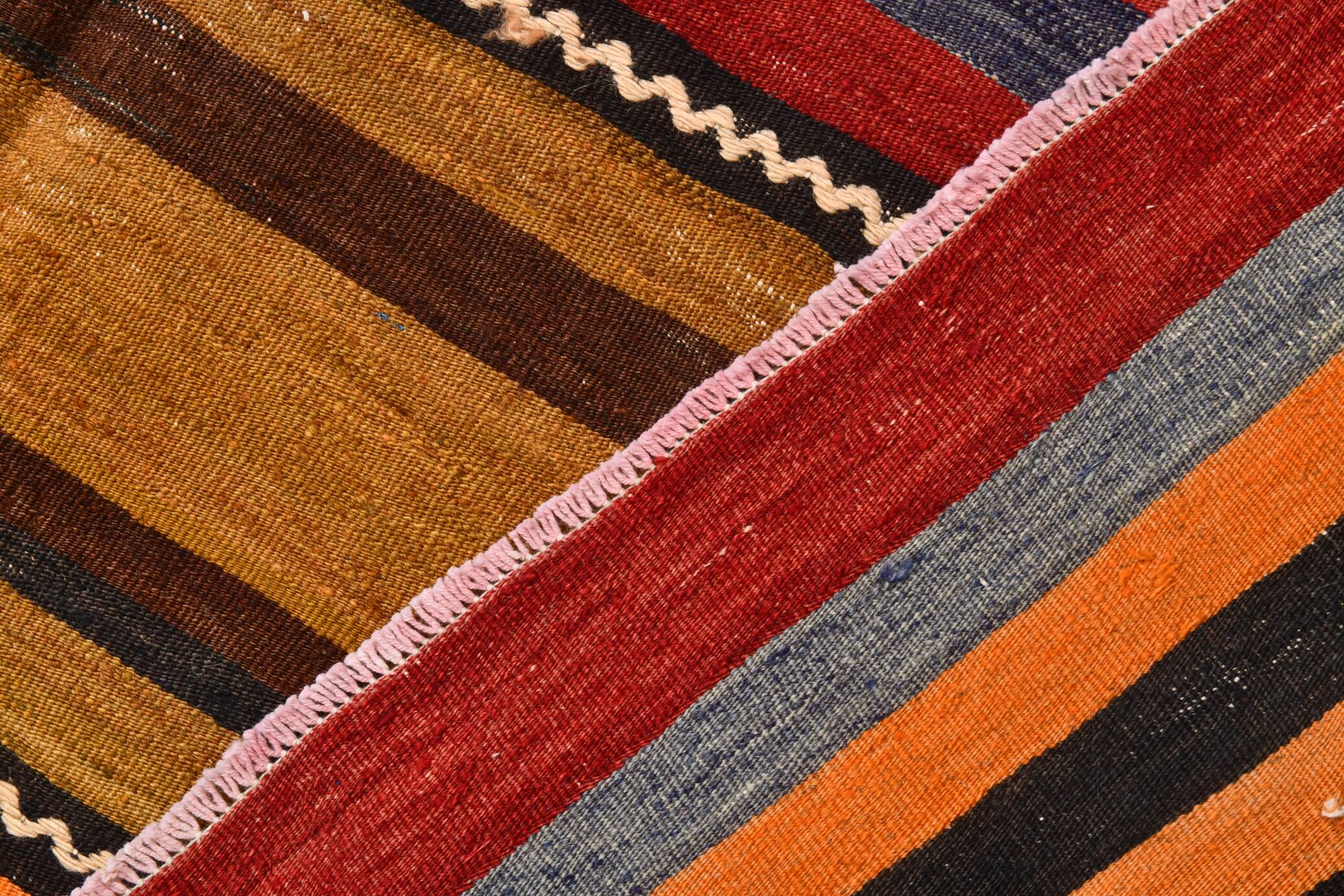 6x9 Green Orange Striped Turkish Vintage Kilim Rug 174x272Cm SK 2311