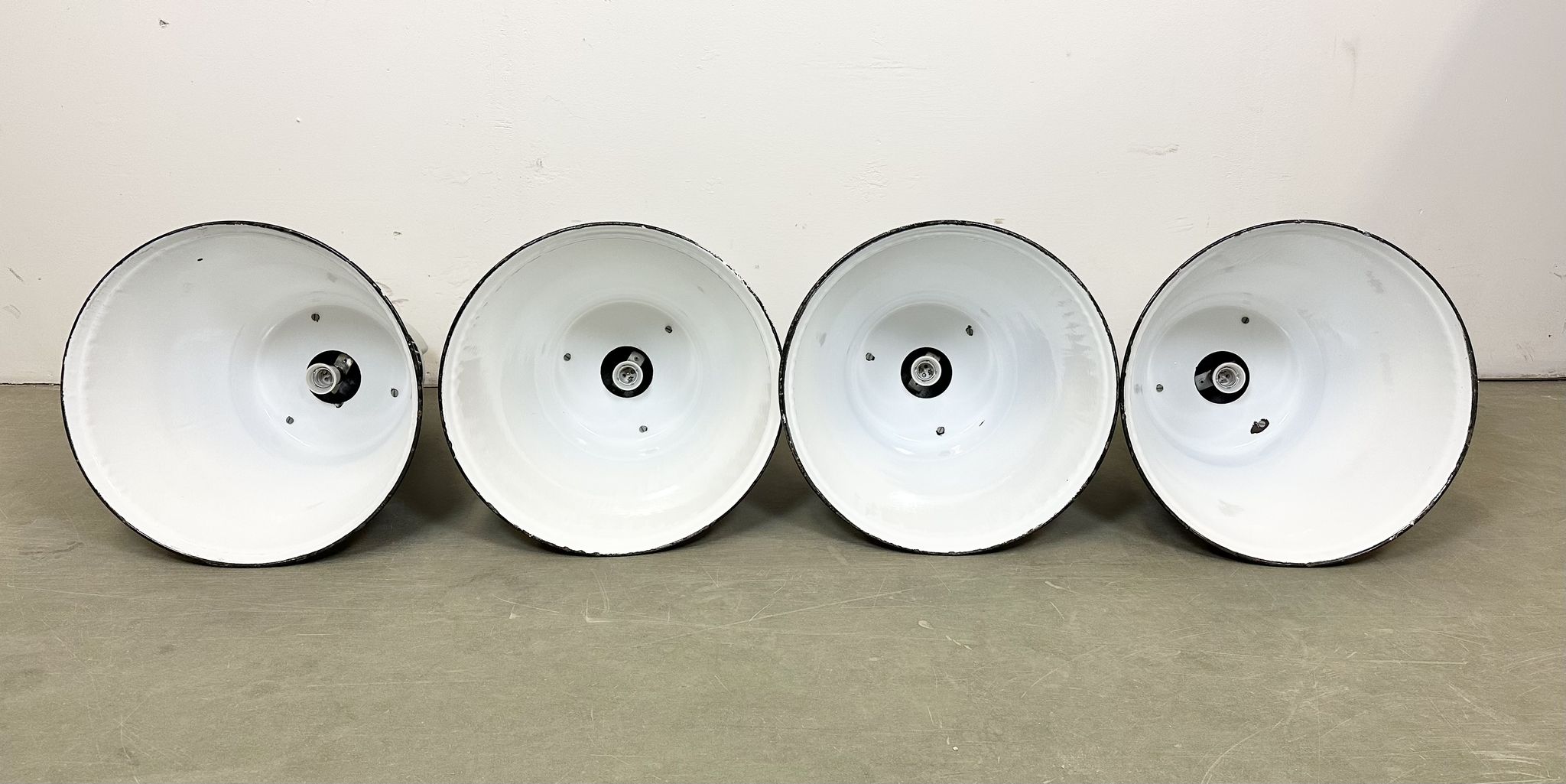 Set of 4 Industrial  Black Enamel Pendant Lamps from Elektrosvit, 1970s