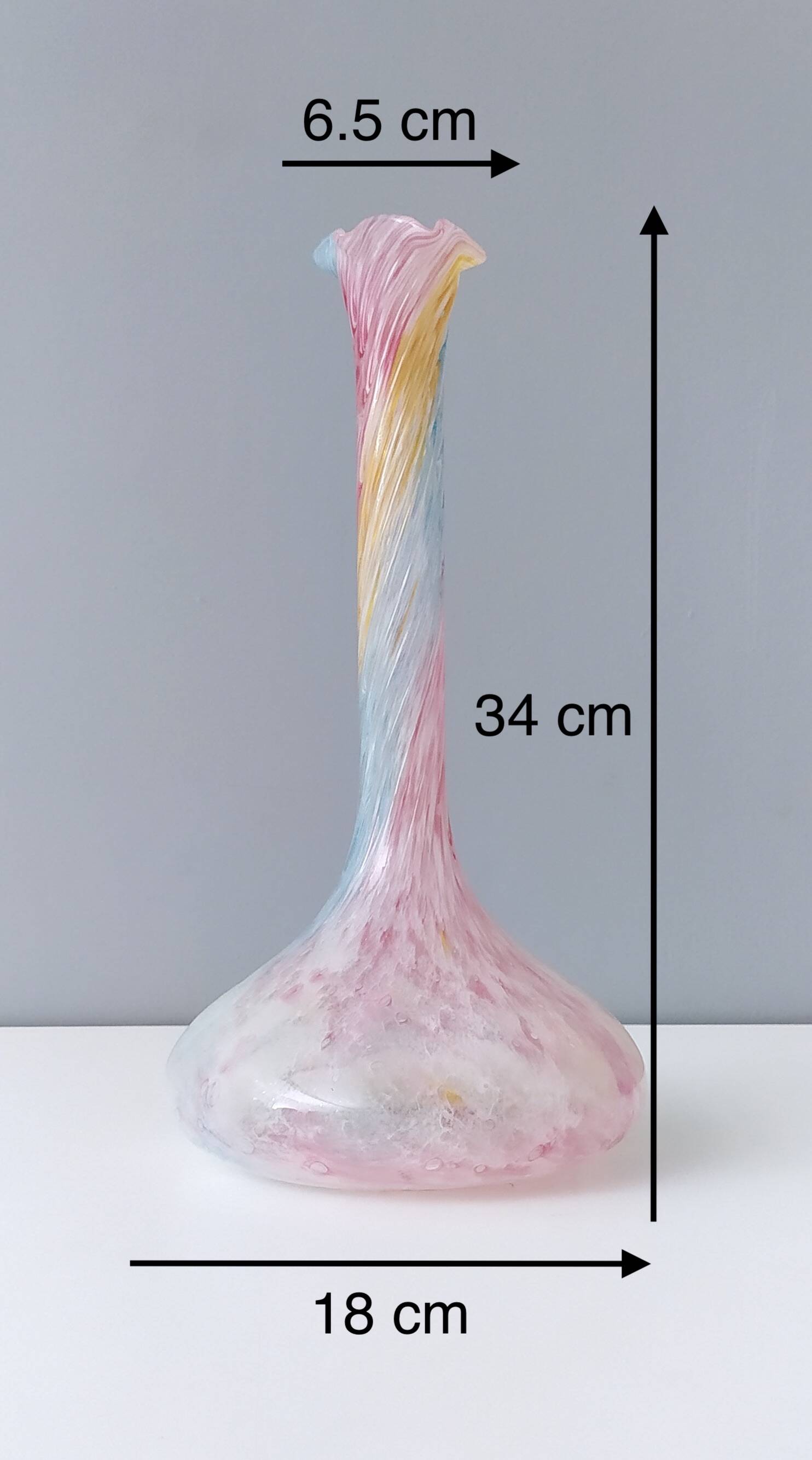 Pastel Pink Colors Polychrome Murano Glass Flower Vase, Italy