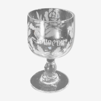 Ancien verre rond a pied decor floral souvenir vierzon thouvenin