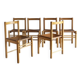 6 beech wood cognac leather chairs | Ibisco | Italy | 1960s