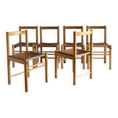 6 fauteuils en bois de hêtre et cuir cognac | Ibisco | Italie | Années 1960
