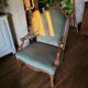 Vintage Louis XV style wing chair, light green velvet