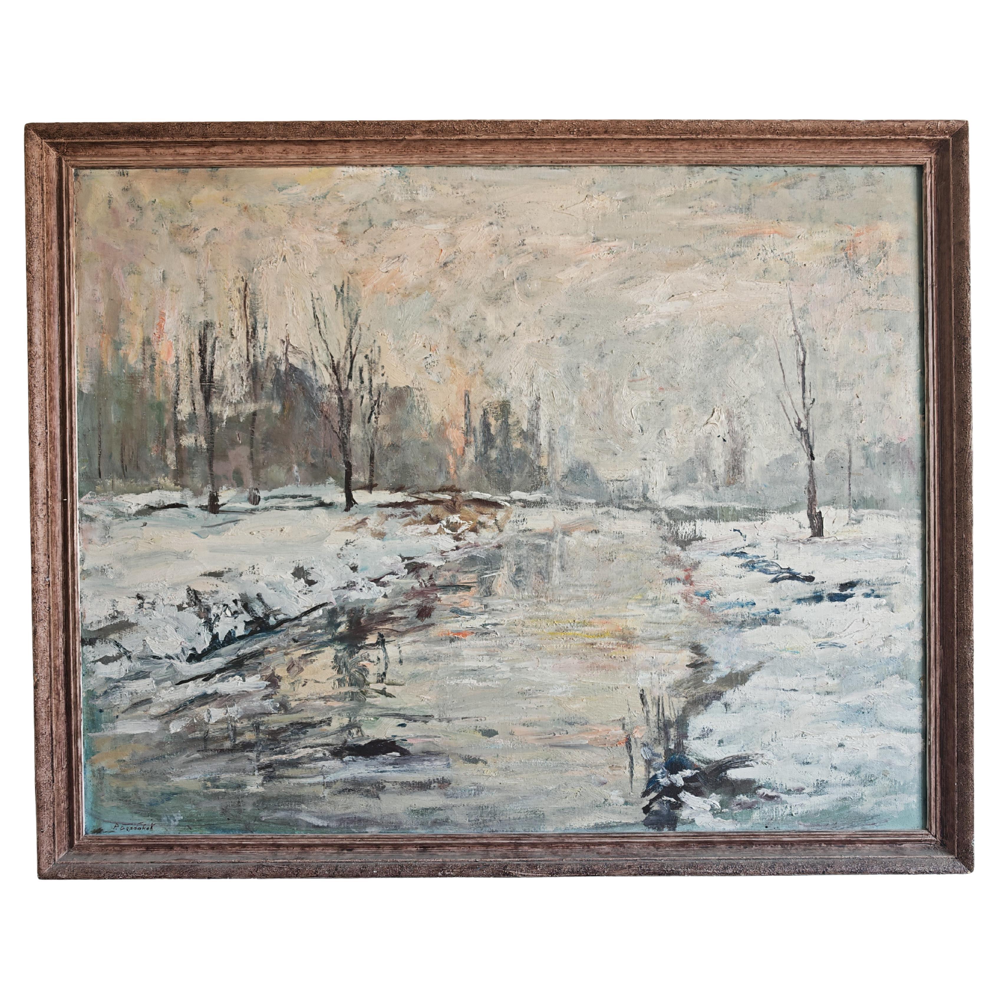 Oil on canvas Mid Century, Winter scene, signed P. Barbokov