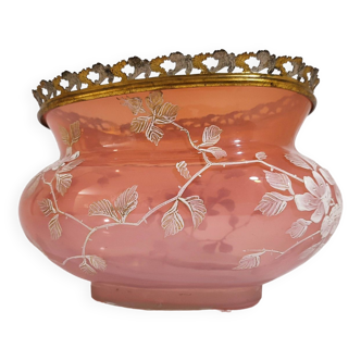 Jardinière en Opaline Gorge Pigeon / 19ème Empire Austro Hongrois / Art Nouveau Bohème