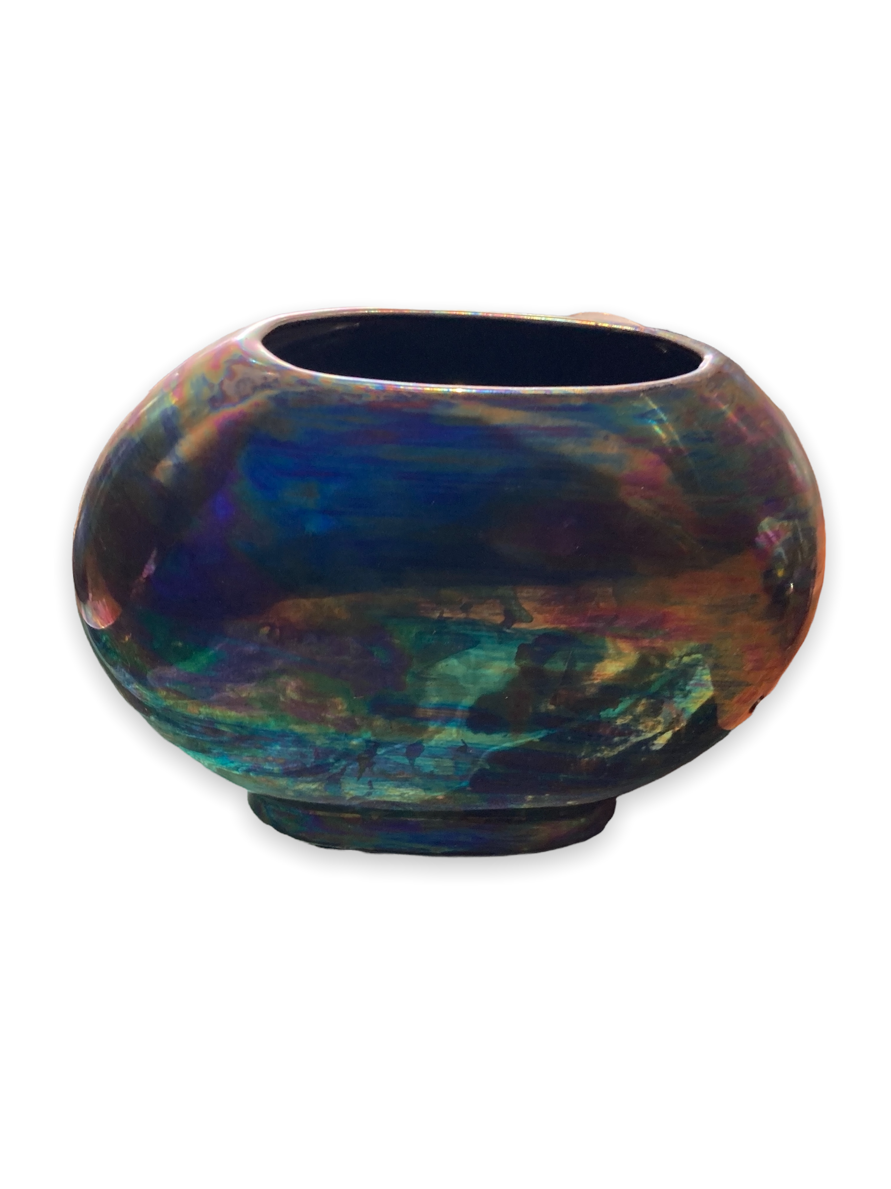 Round iridescent ceramic vase