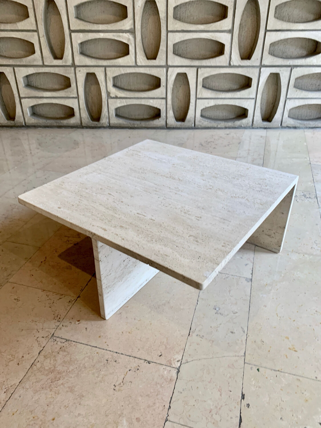 Square travertine coffee table by Giusti and Di Rosa for UP&UP