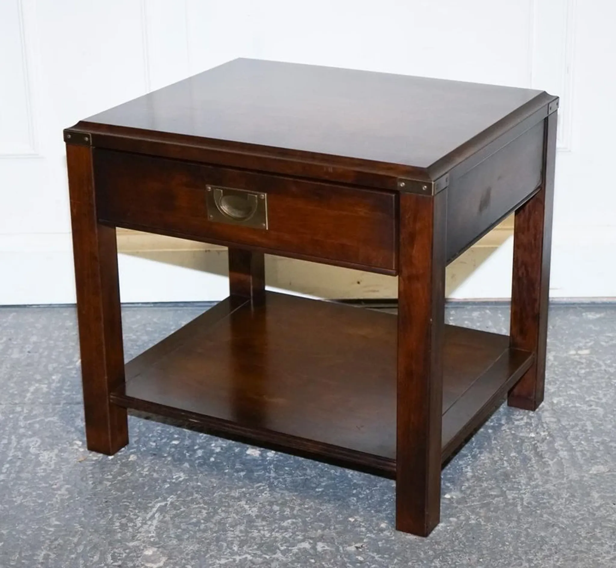 Table de Chevet Vintage Military Campaign en Acajou et Laiton