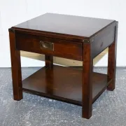 Table de Chevet Vintage Military Campaign en Acajou et Laiton