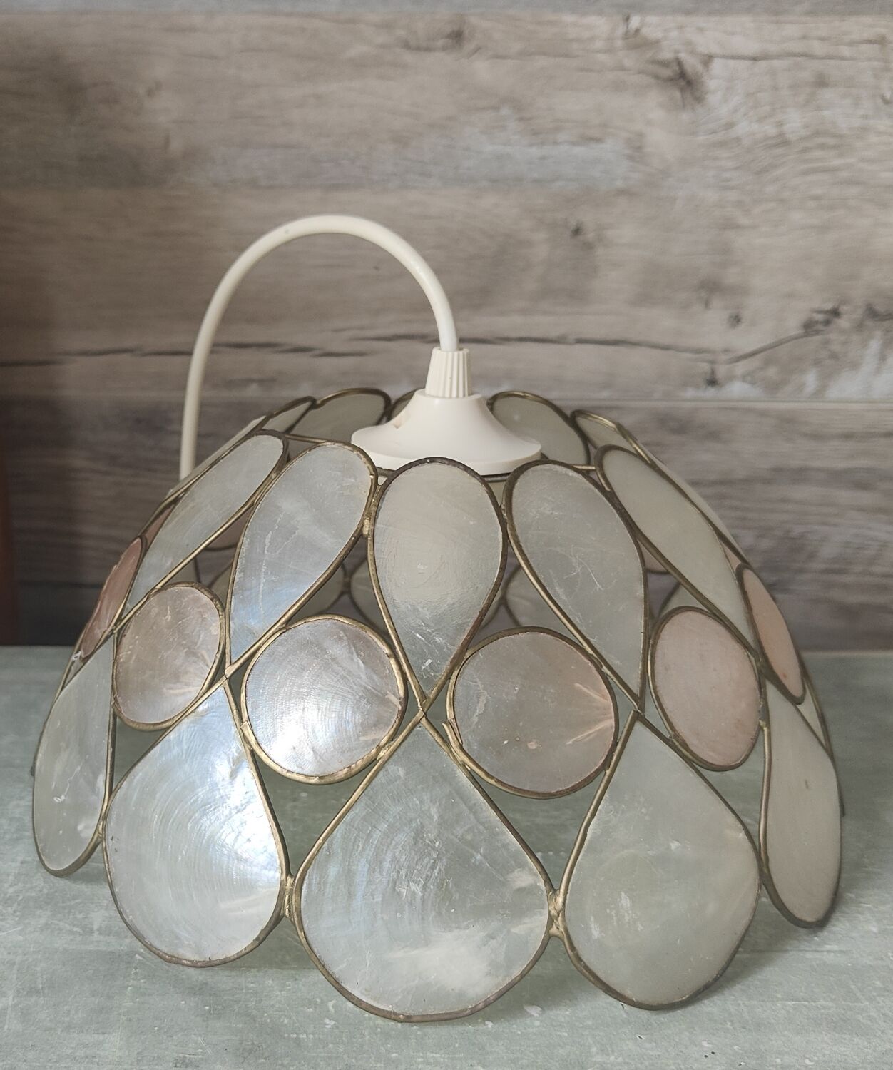 Vintage mother-of-pearl and brass pendant lamp