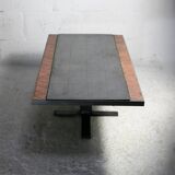 Coffee table, ceramic and steel plates, circa 1960.