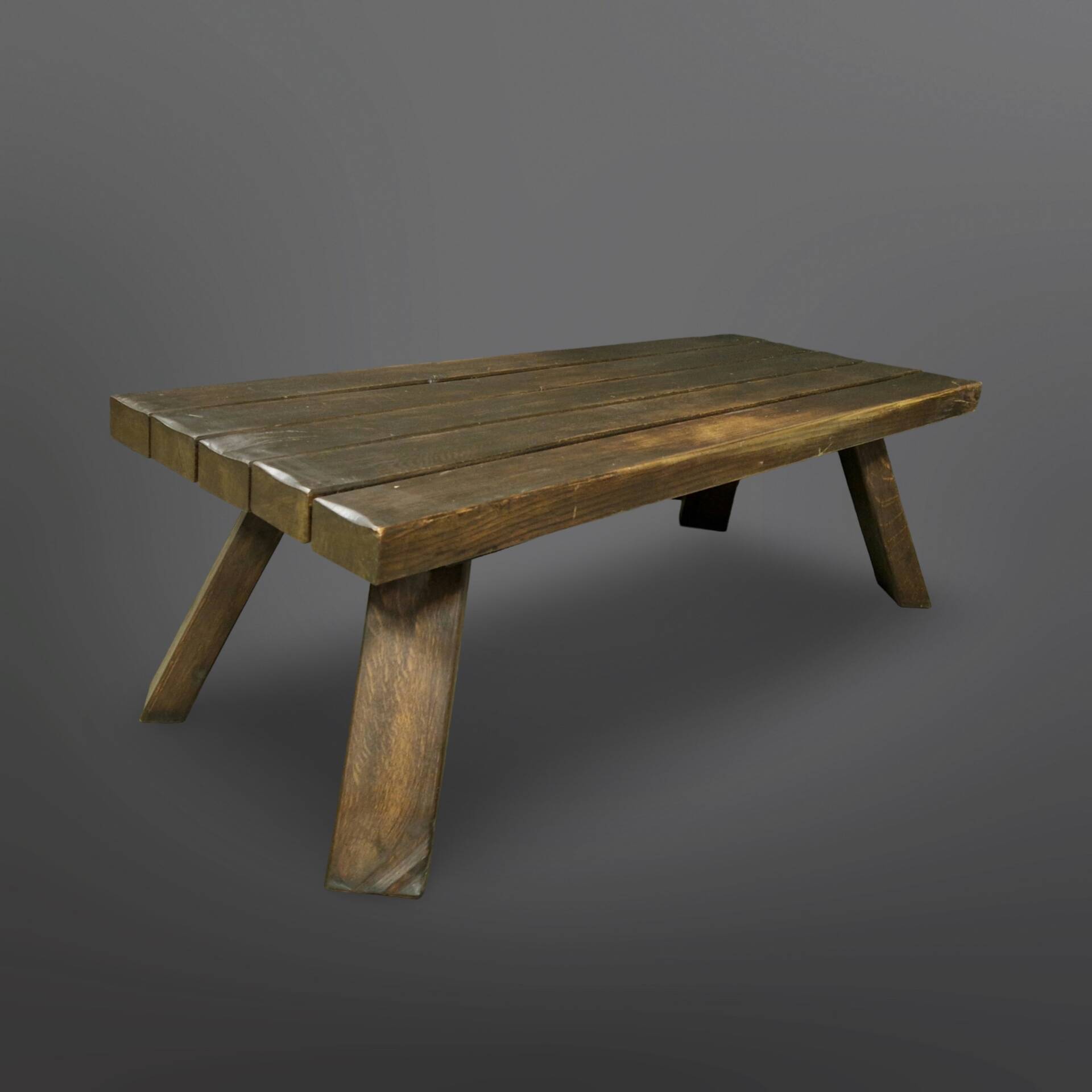 Brutalist slatted solid wood bench, Netherlands 1970s