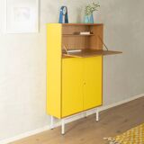 Classic sideboard from the 1960s, oak veneer, yellow Resopal, white steel feet