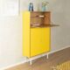 Classic sideboard from the 1960s, oak veneer, yellow Resopal, white steel feet