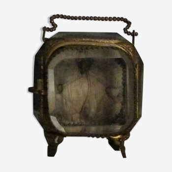 Ancienne boite à bijoux en verre et laiton verticale époque 1900