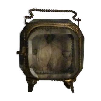 Old glass jewelry box and vertical brass period 1900