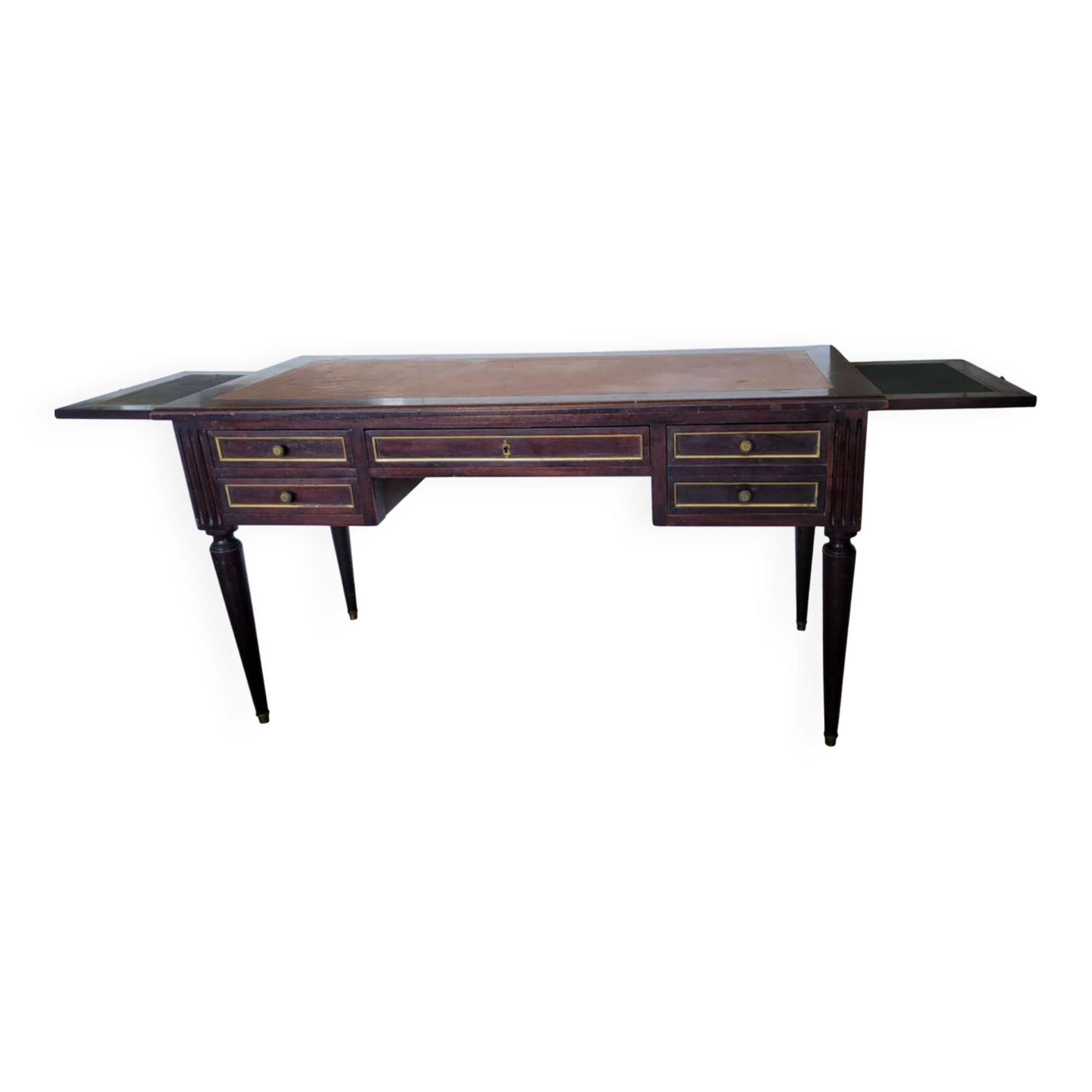 Antique Louis XVI style desk – solid wood + leather + extensions