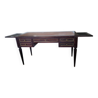 Antique Louis XVI style desk – solid wood + leather + extensions