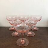Champagne glass in pink glass with floral engraving