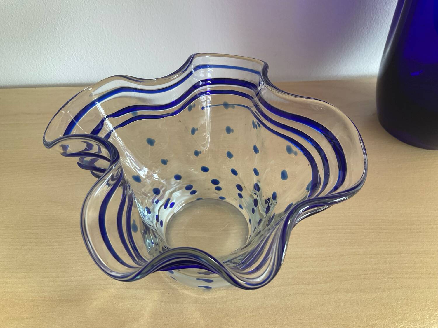 Trio of vintage blown glass handkerchief vases